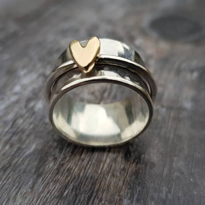 Margeret™ | Golden Heart Silver Ring