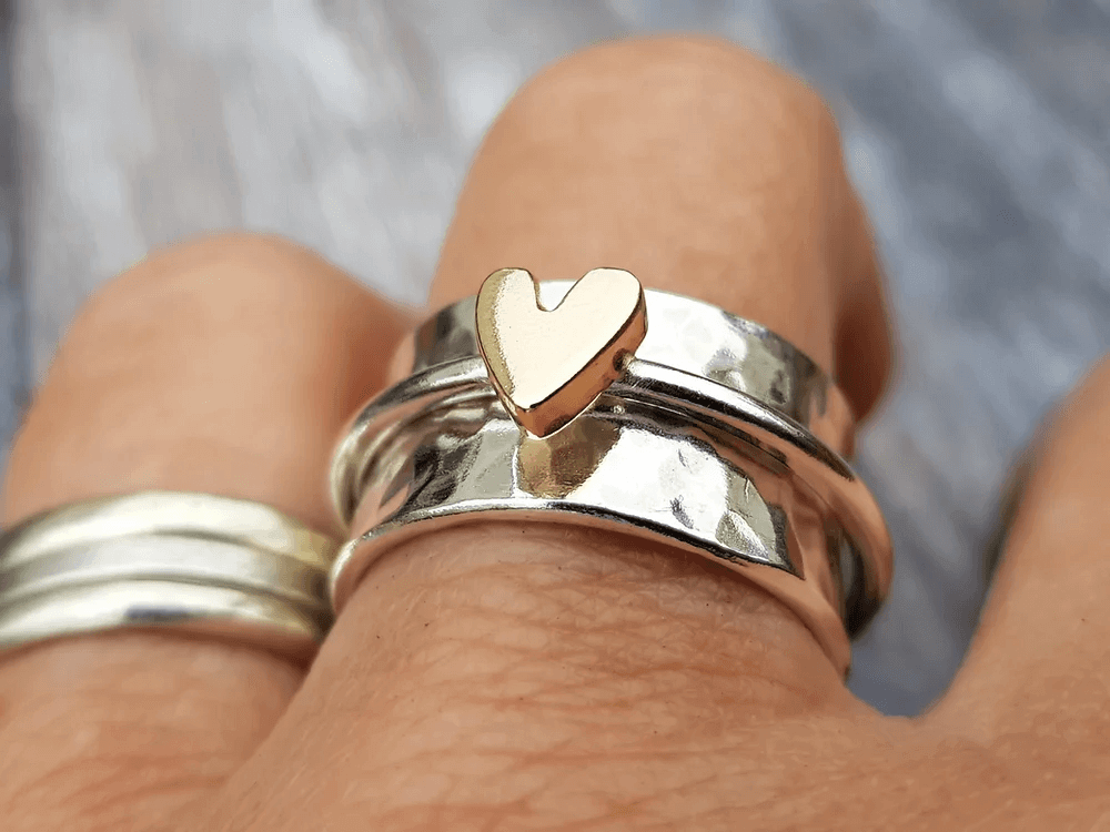 Margeret™ | Golden Heart Silver Ring